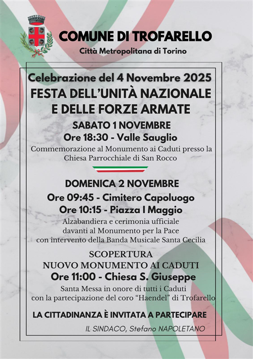 4 Novembre Giornata dell'Unità Nazionale e delle Forze Armate