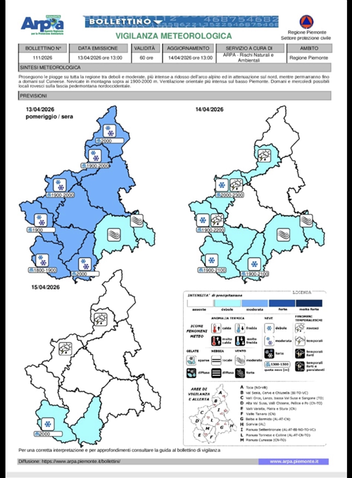 Bollettino Arpa N.105 del 13/04/2026 Allerta gialla