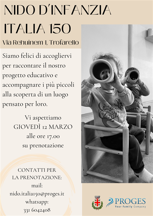 Open Day Per le due Sezioni Primavera e il Nido D’infanzia Italia 150.