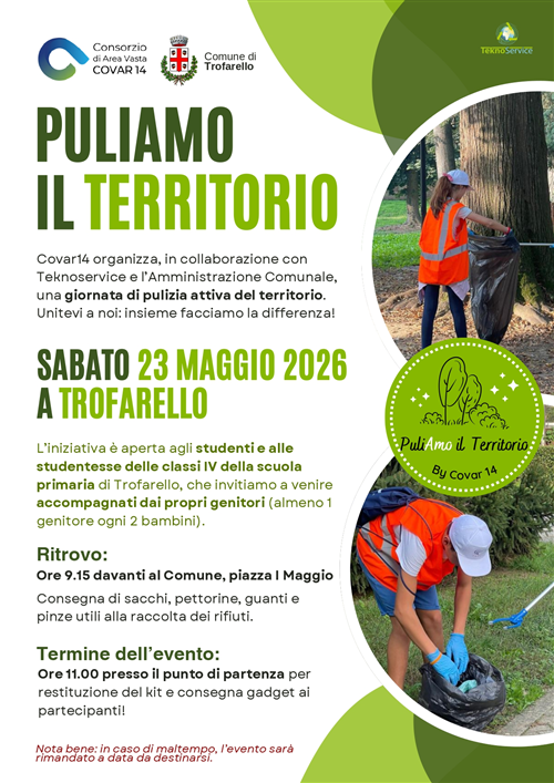Puliamo il territorio giornata di pulizia attiva a Trofarello sabato 23 maggio 2026