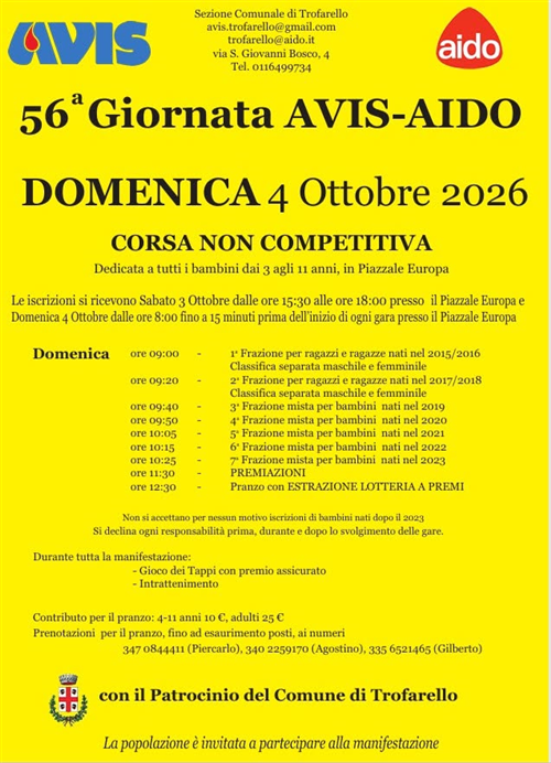 56Âª Giornata AVISâ€“AIDO Domenica 4 ottobre 2026